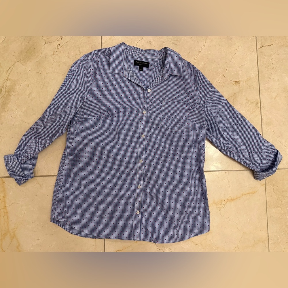 Banana Republic Women's Long Sleeve Gingham Print Button Up W/embroidered Red